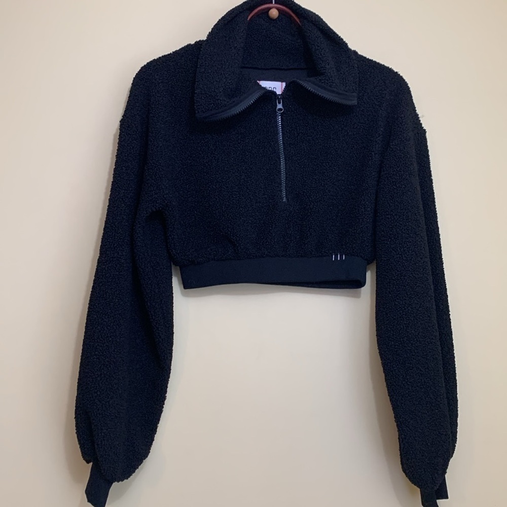 Urban Outfitters Black BDG NWT New Leaf Quarter-Zip Cropped Sweater Jacket Top S - Picture 4 of 17